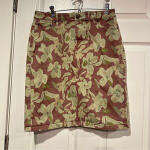 LOGO by Lori Goldstein Floral Green Brown Camouflage Midi Skirt size 10